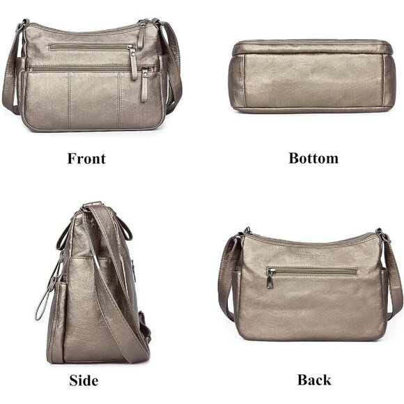 🆕 Volganik Rock PU Leather Shoulder Bag Women Silver Soft Pocketbooks Purse - Picture 4 of 7